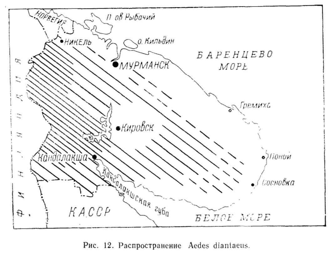 Рис. 12. Распространение Aedes (О.) diantaeus Рис. 12. Распространение Aedes (О.) diantaeus