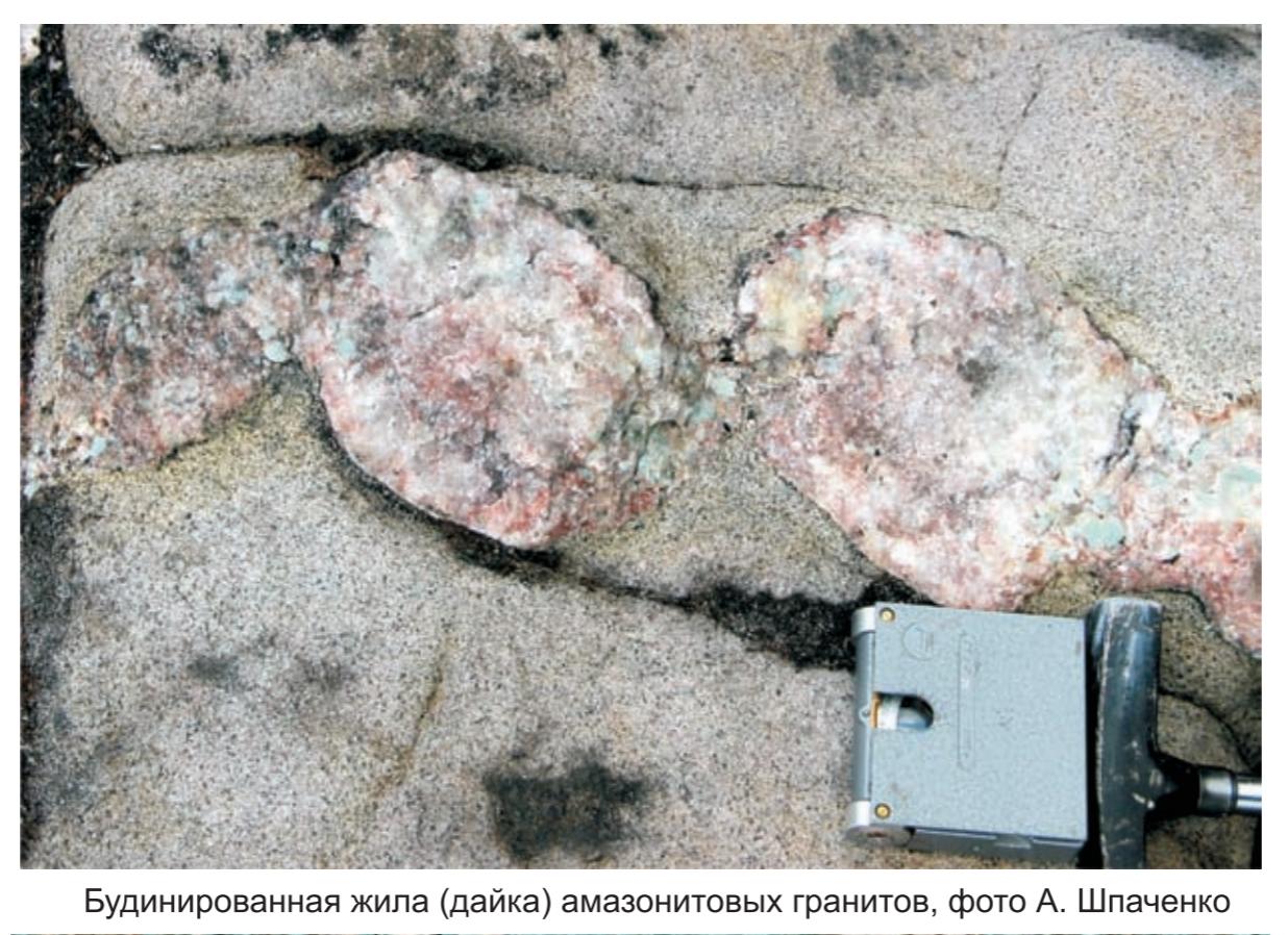 Будинированная жила ( дайка) , фото А.Шпаченко . Будинированная жила ( дайка) , фото А.Шпаченко .