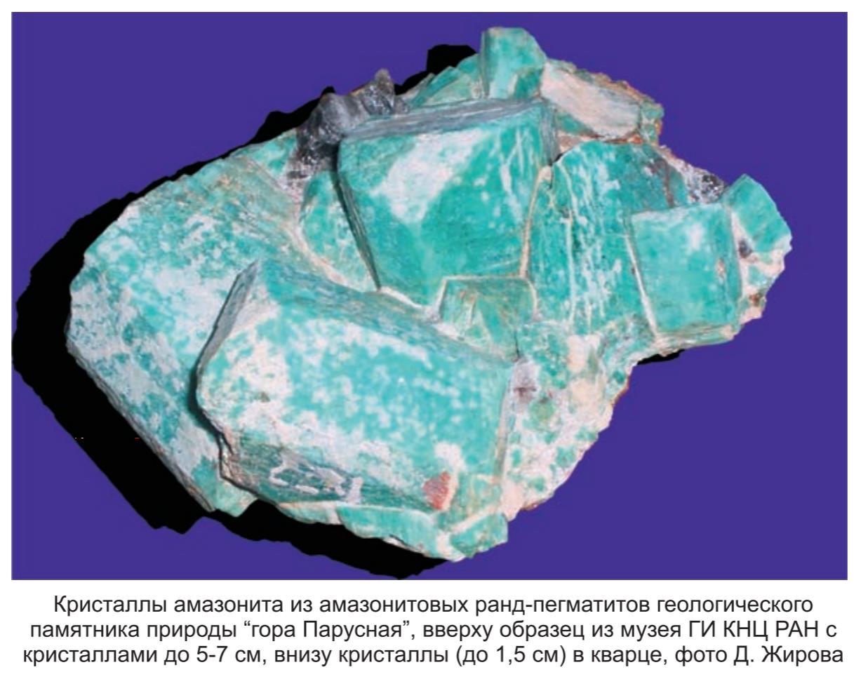Кристалы амазонита из амазанитовых ранд-пегматитов , фото д. Жирова. Кристалы амазонита из амазанитовых ранд-пегматитов , фото д. Жирова.
